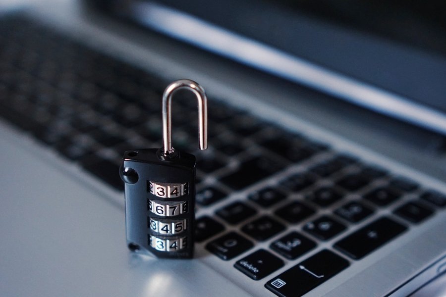 Padlock on a laptop keyboard
