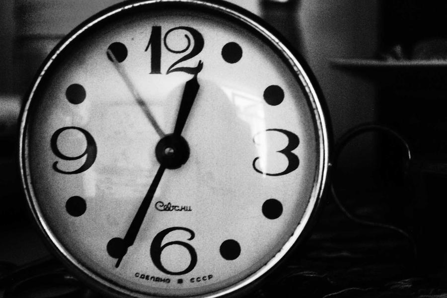 A clock face in black and white